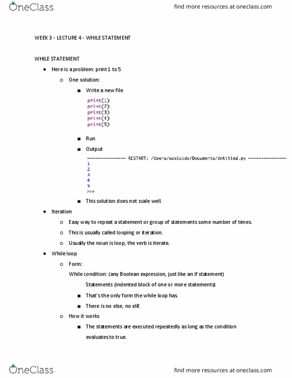 CSE 1010 Lecture Notes - Lecture 4: While Loop, Boolean Expression, Infinite Loop thumbnail