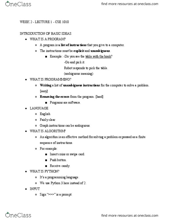 CSE 1010 Lecture Notes - Lecture 1: Operand thumbnail