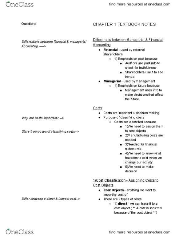 MGT 5 Chapter Notes - Chapter 1: Financial Statement, Fixed Cost, Variable Cost thumbnail