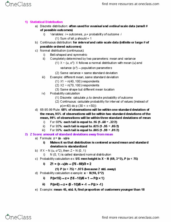 MKTG 342 Lecture Notes - Lecture 2: Normal Distribution, Standard Deviation, Level Of Measurement thumbnail