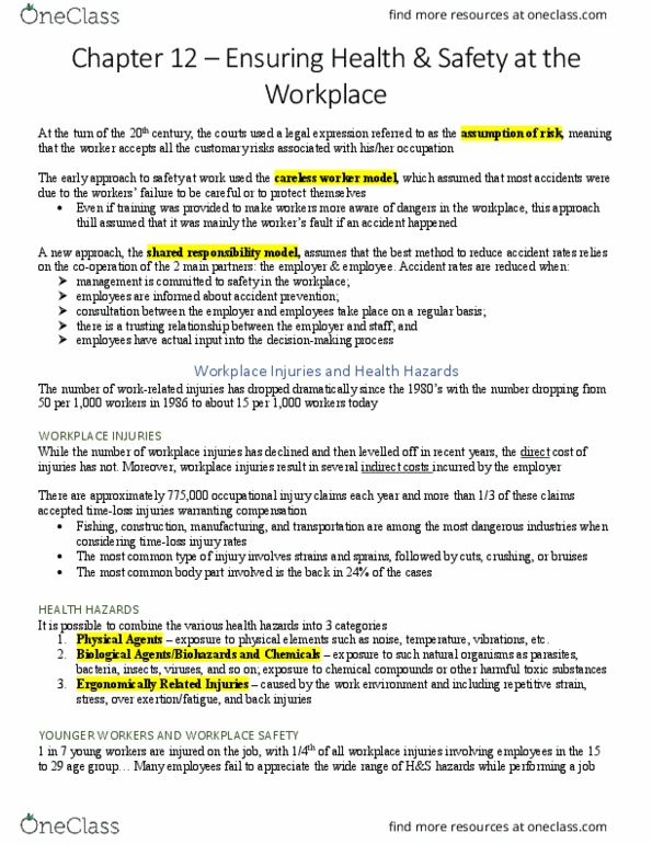 COMM-2047EL Chapter Notes - Chapter 12: Safety Data Sheet, Harmonized System, Occupational Safety And Health thumbnail