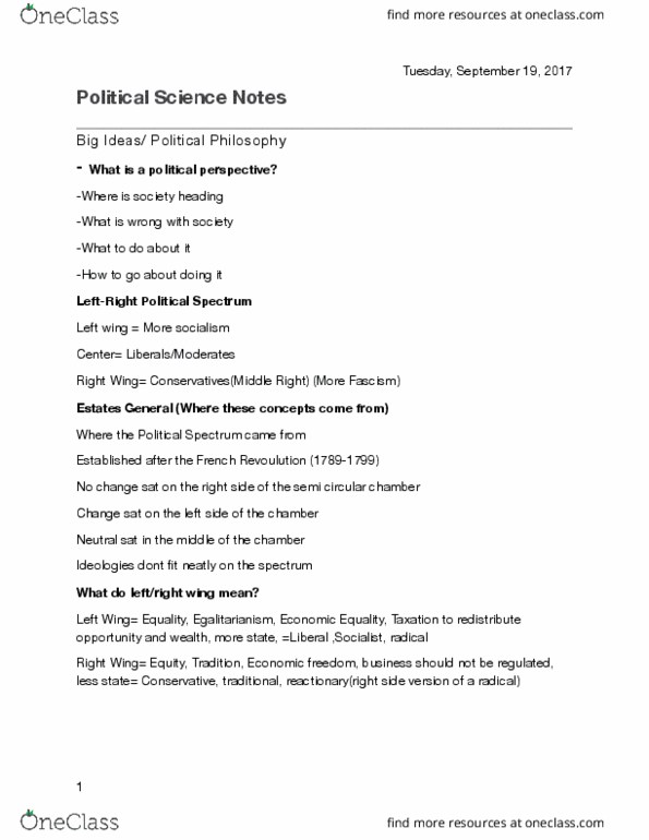 POLS 1500 Lecture Notes - Lecture 5: Political Spectrum, Political Philosophy, Economic Freedom thumbnail