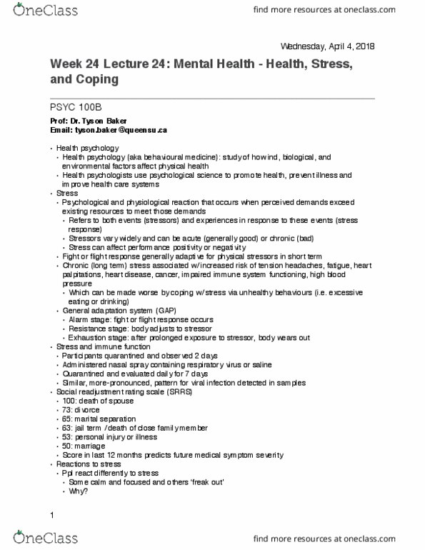 PSYC 100 Lecture Notes - Lecture 24: Nasal Spray, Tension Headache, Health Psychology thumbnail