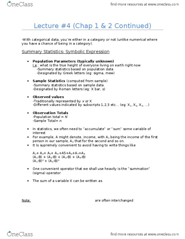 ECON 2B03 Lecture Notes - Arithmetic Function, Summary Statistics, Categorical Variable thumbnail