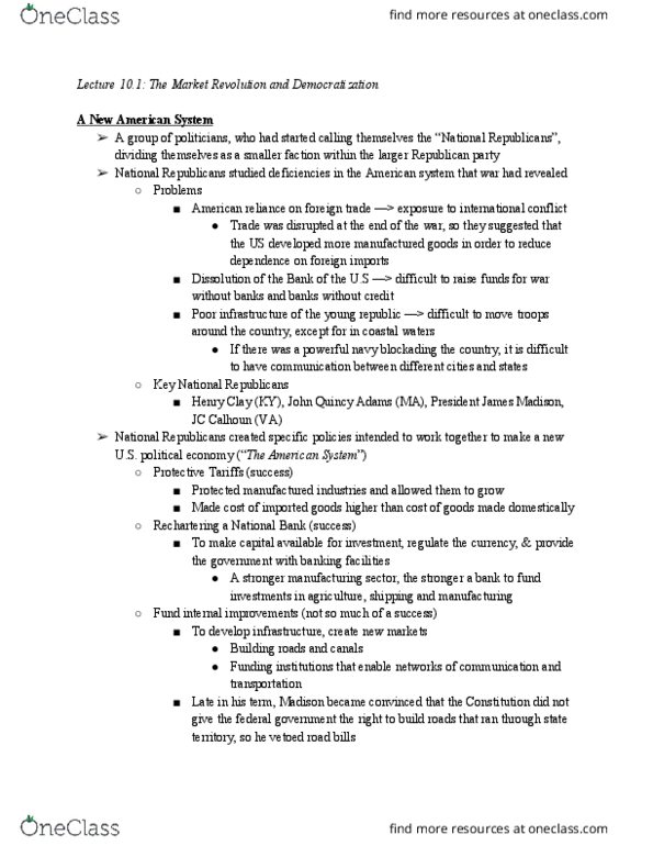 HIST 103A Lecture Notes - Lecture 14: National Republican Party, Cash Crop, Power Wheels thumbnail