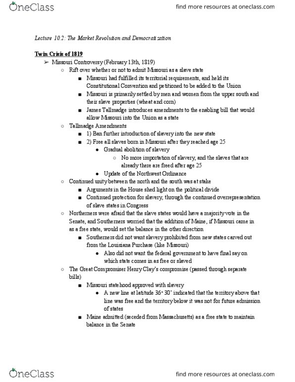 HIST 103A Lecture Notes - Lecture 15: James Tallmadge Jr., Northwest Ordinance, Upland South thumbnail