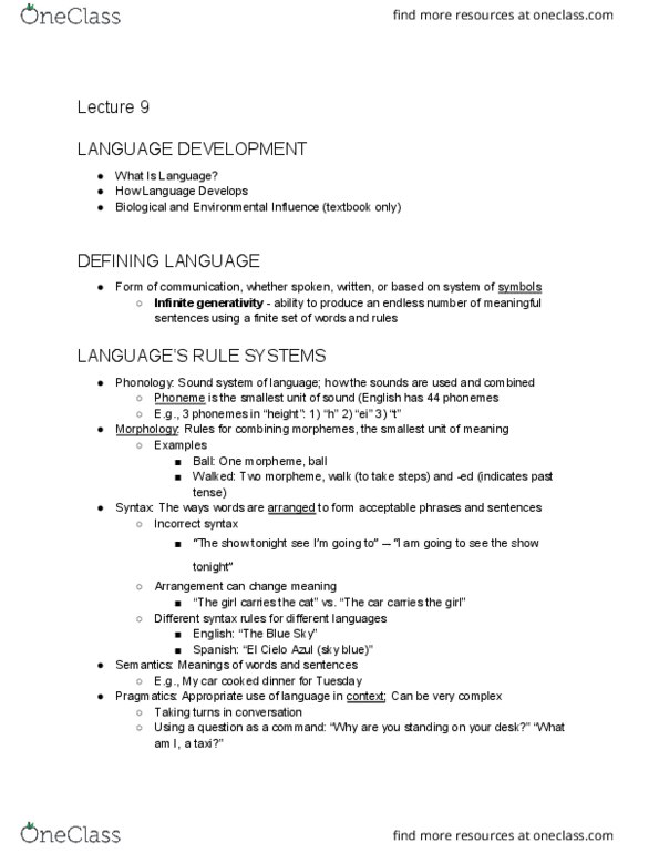 PSY BEH 101D Lecture Notes - Lecture 9: Language Development, Phoneme, Pragmatics thumbnail