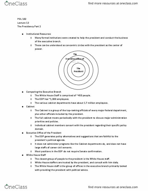 POL 102 Lecture Notes - Lecture 13: Divided Government, White House Counsel thumbnail