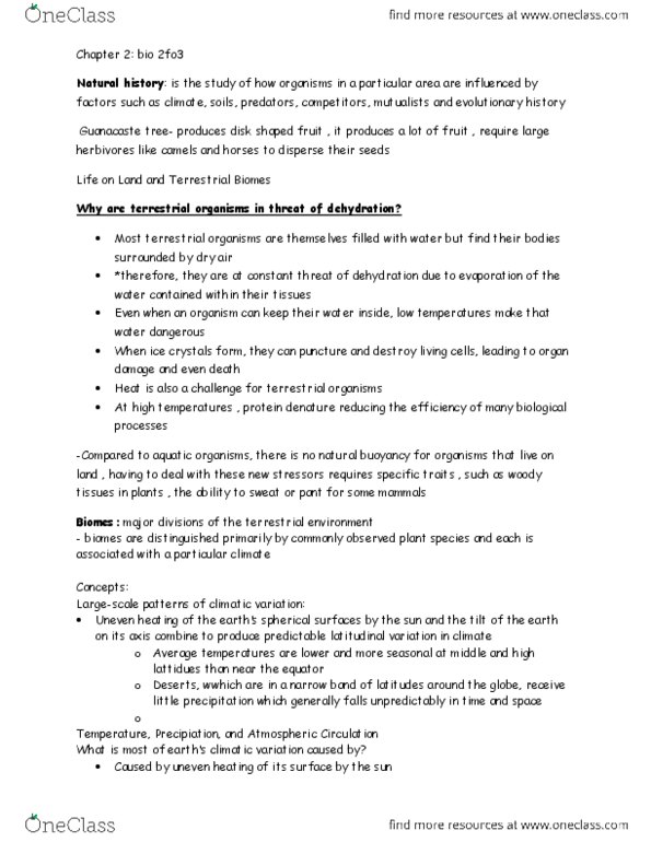BIOLOGY 2F03 Chapter Notes - Chapter 2: Tropical And Subtropical Dry Broadleaf Forests, Northern Hemisphere, Hadley Cell thumbnail