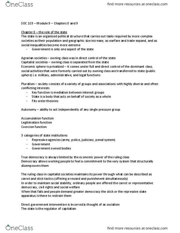 SOC 103 Chapter Notes - Chapter 8 and 9: Progressive Tax, Economic Globalization, Neoliberalism thumbnail