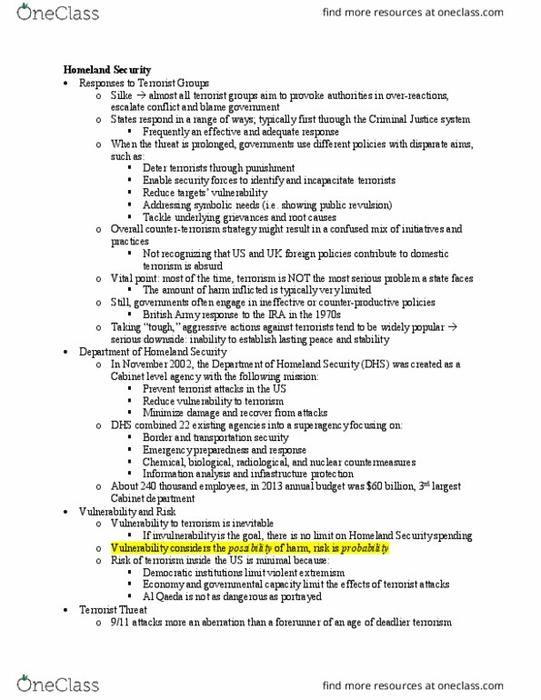 JUST 361 Lecture Notes - Lecture 9: Government Of Massachusetts, Extremism, September 11 Attacks thumbnail