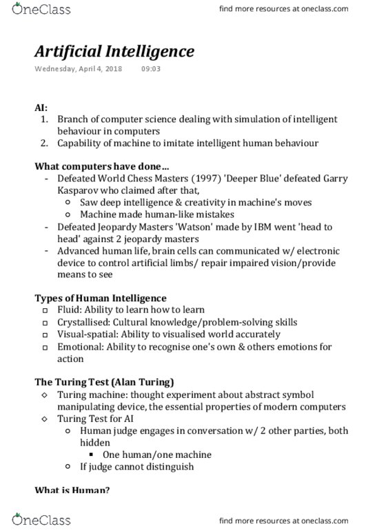 SOCI 102 Lecture Notes - Lecture 21: Garry Kasparov, Turing Machine, Turing Test thumbnail