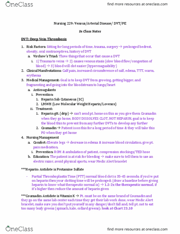 NUR 229 Lecture Notes - Lecture 13: Deep Vein Thrombosis, Collard Greens, Bed Rest thumbnail