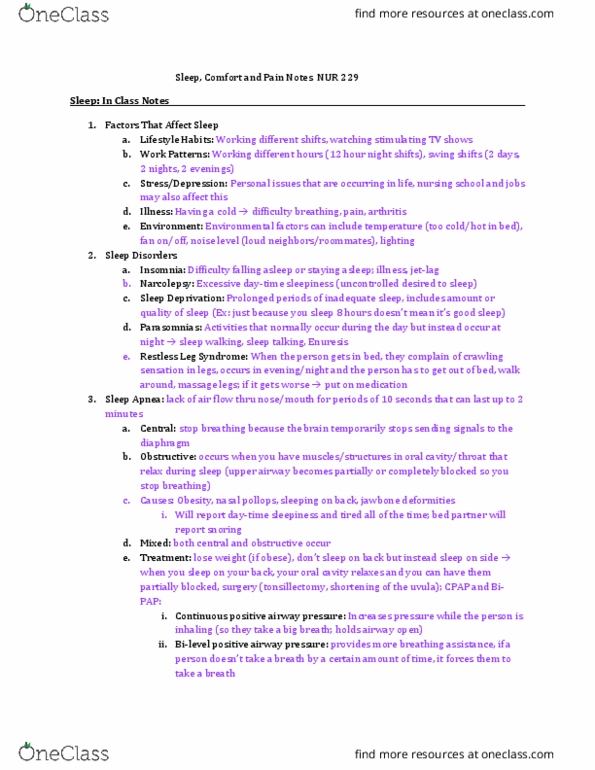 NUR 229 Lecture Notes - Lecture 11: Continuous Positive Airway Pressure, Mechanical Ventilation, Restless Legs Syndrome thumbnail