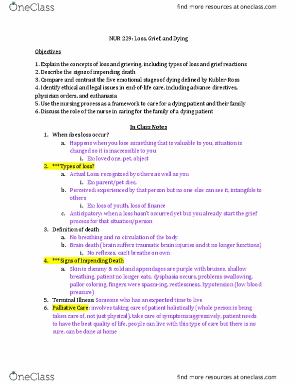 NUR 229 Lecture Notes - Lecture 5: Palliative Sedation, Advance Healthcare Directive, Aphasia thumbnail