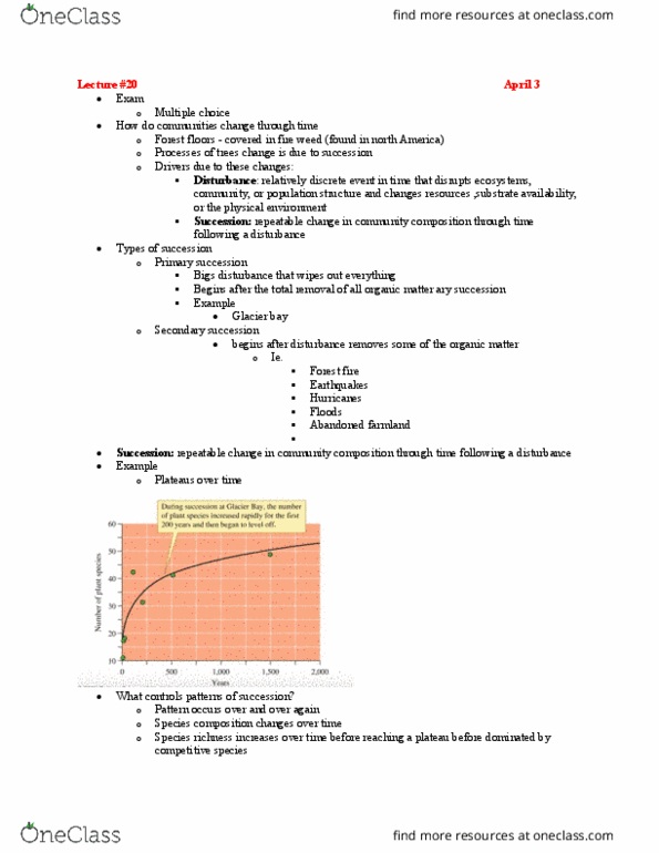 BIOL 2060 Lecture Notes - Lecture 20: Wildfire, Discrete Event Simulation, Primary Succession thumbnail