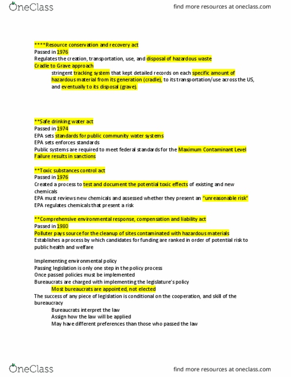 PUP-3002 Lecture Notes - Lecture 11: Maximum Contaminant Level, Environmental Policy, Adverse Selection thumbnail