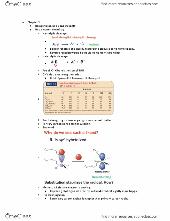 CHEM 140A Lecture Notes - Lecture 5: Bond Energy, Hyperconjugation, Halogenation thumbnail