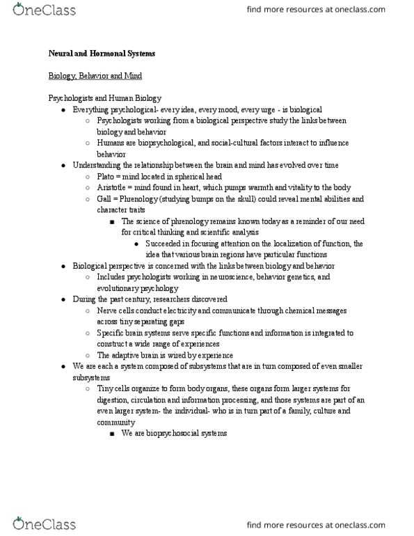 PSYC 111 Lecture Notes - Lecture 3: Biopsychosocial Model, Acetylcholine, Temporal Lobe thumbnail