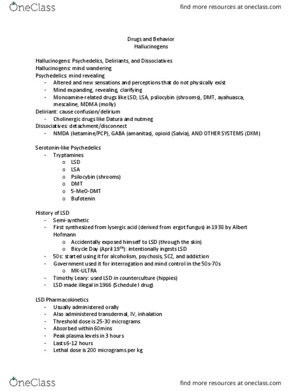 NROSCI 0081 Lecture Notes - Lecture 26: Ergot, Nutmeg, Synesthesia thumbnail