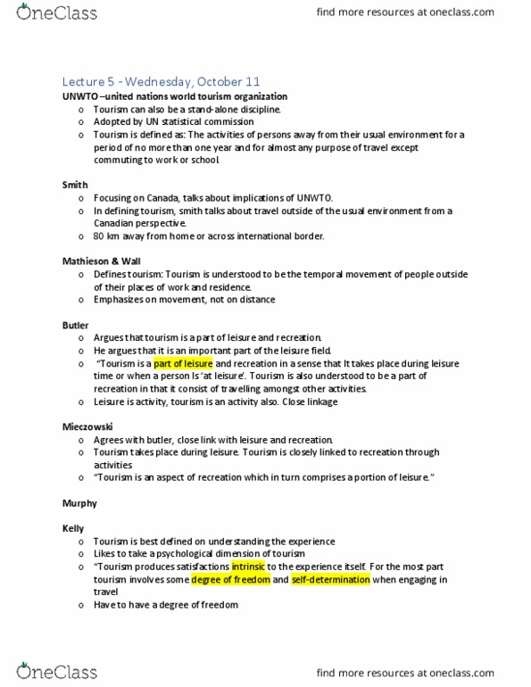 LSR 1100 Lecture Notes - Lecture 5: World Tourism Organization thumbnail