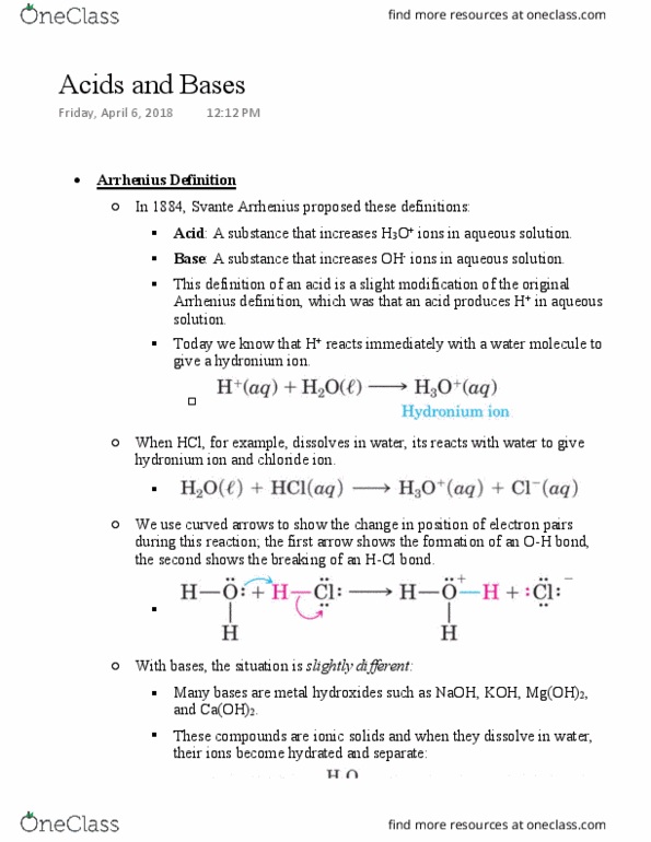 CHEM 1210 Lecture Notes - Lecture 8: Chief Operating Officer, Sodium Hydroxide, Conjugate Acid thumbnail