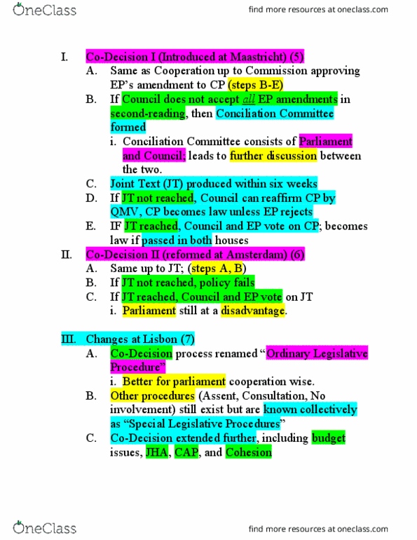 CPO-3101 Lecture Notes - Lecture 33: European Union Legislative Procedure thumbnail