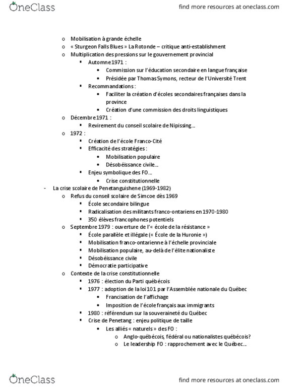 HIS 3781 Lecture Notes - Lecture 16: Penetanguishene, Francization, Thomas Symons thumbnail