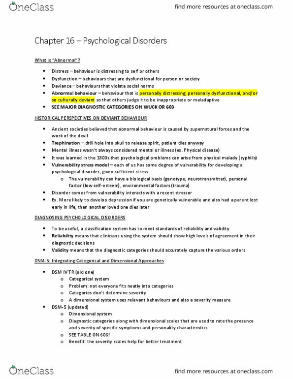 Psychology 1000 Chapter Notes - Chapter 16: Fugue State, Classical Conditioning, Dysthymia thumbnail