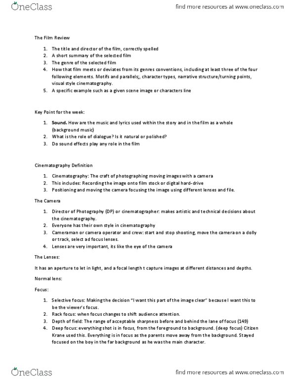 FS103 Lecture Notes - Lecture 4: Tracking Shot, Deep Focus, Long Shot thumbnail