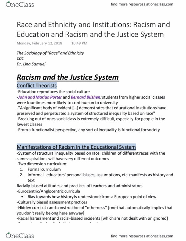 SOCIOL 2FF3 Lecture Notes - Lecture 6: Eurocentrism, Racial Profiling, Visible Minority thumbnail