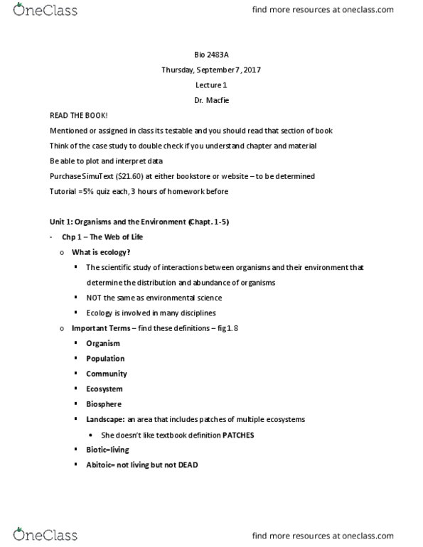 Biology 2483A Lecture Notes - Lecture 1: Organism, Warfarin thumbnail