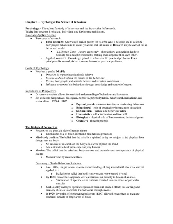 Psychology 1000 Chapter 1: The Science of Behaviour Complete information for Chapter 1 thumbnail