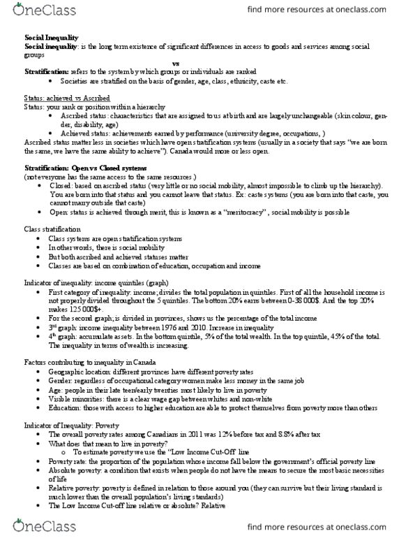 SOC 1101 Chapter Notes - Chapter 4,5,10,11,16,17,20: Social Cost, Vestment, Understanding Media thumbnail