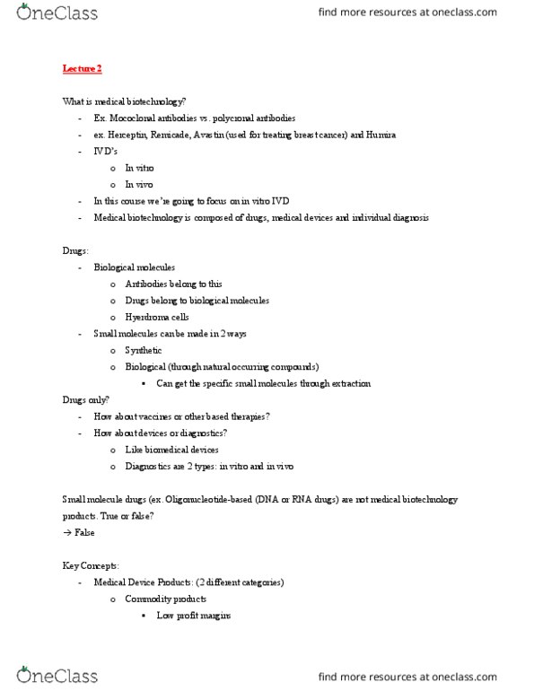 BIO375H5 Lecture Notes - Lecture 2: Adalimumab, Bevacizumab, Trastuzumab thumbnail