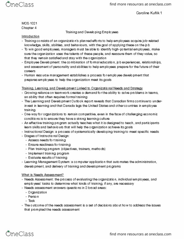 Management and Organizational Studies 1021A/B Chapter Notes - Chapter 4: Learning Management System, Instructional Design, Critical Role thumbnail