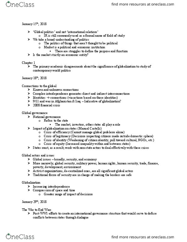 POL 1102 Lecture Notes - Lecture 1: Neoconservatism, Protectionism, Global Politics thumbnail