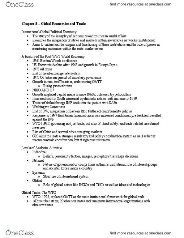 POL 1102 Lecture Notes - Lecture 8: Dispute Settlement Body, World Trade Organization, Washington Consensus thumbnail