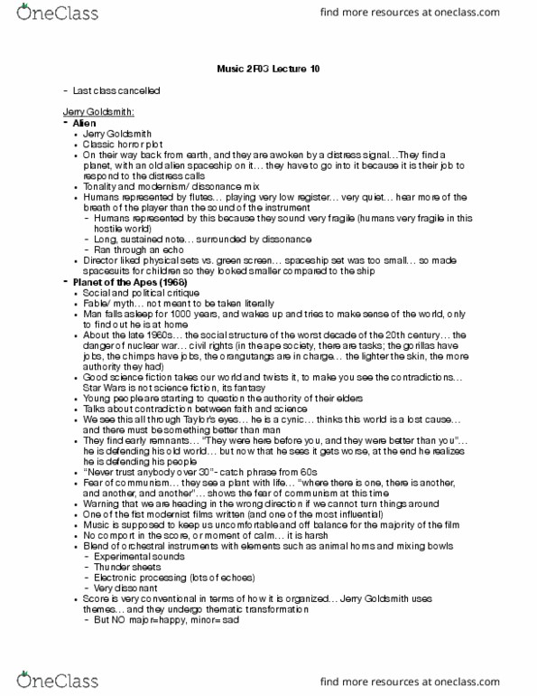 MUSIC 2F03 Lecture Notes - Lecture 10: The Sugarland Express, Correlation Does Not Imply Causation, Thematic Transformation thumbnail