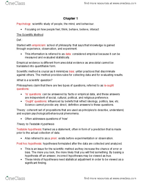 PSYB01H3 Chapter Notes - Chapter 1: Control Variable, Dependent And Independent Variables, Confounding thumbnail