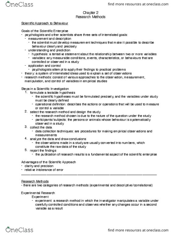 PSY100Y5 Chapter Notes - Chapter 2: Descriptive Statistics, Naturalistic Observation, Frequency Distribution thumbnail