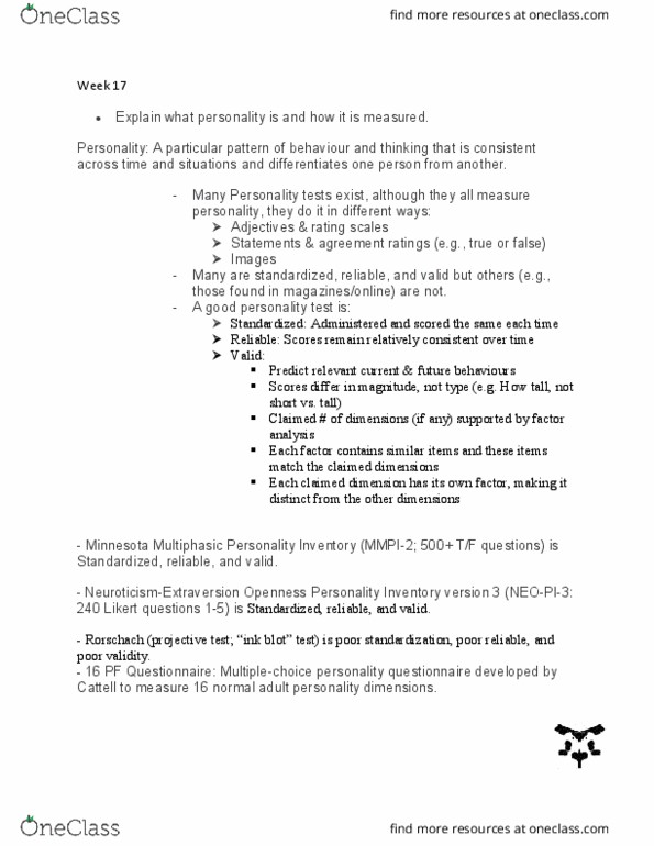 PSYC 100 Chapter Notes - Chapter 17: Twin Study, Reinforcement, Projective Test thumbnail