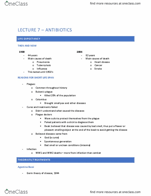BPS 1101 Lecture Notes - Lecture 7: Cardiovascular Disease, Penicillin, Ig Farben thumbnail