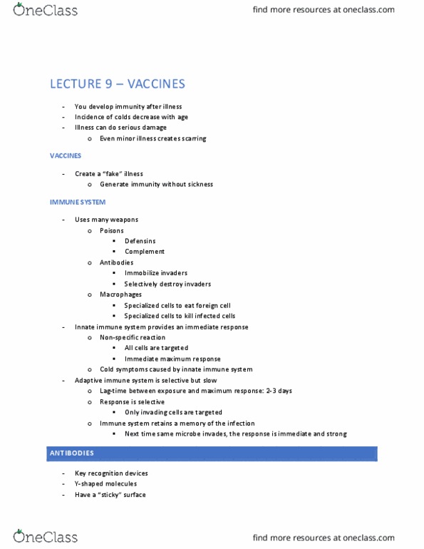 BPS 1101 Lecture Notes - Lecture 9: Cervical Cancer, Immune System, Dietary Supplement thumbnail