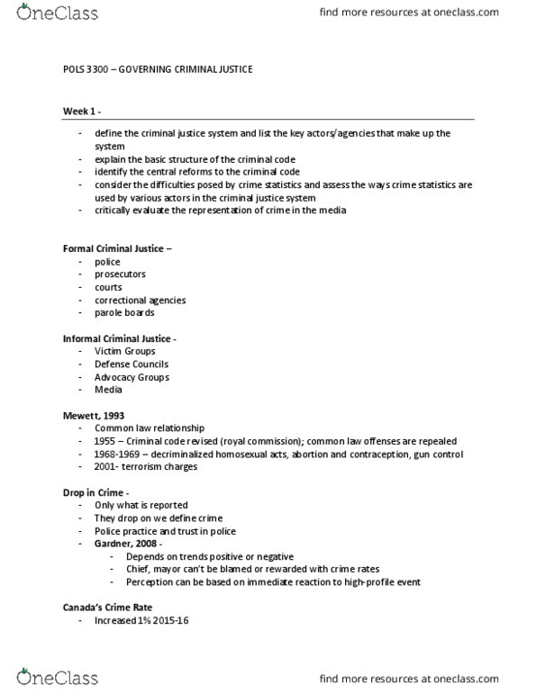 POLS 3300 Lecture Notes - Lecture 1: Murder, Legal Advice, Criminology thumbnail