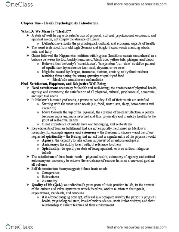 PSYC 3110 Chapter Notes - Chapter 1: Hygieia, Ethnocentrism, Phlegm thumbnail