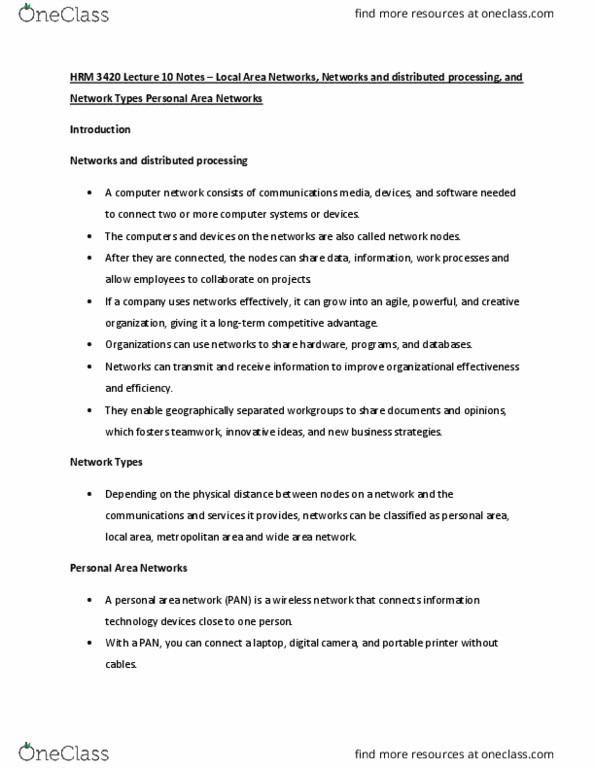 HRM 3420 Lecture Notes - Lecture 10: Wide Area Network, Local Area Network, Computer Network thumbnail
