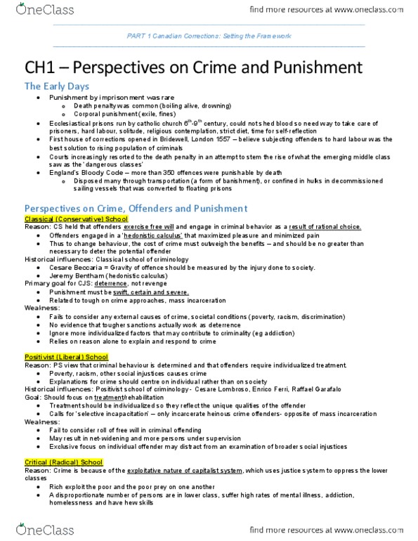 CRIM 241 Chapter Notes -Kingston Penitentiary, Prison Reform, Penitentiary Act thumbnail