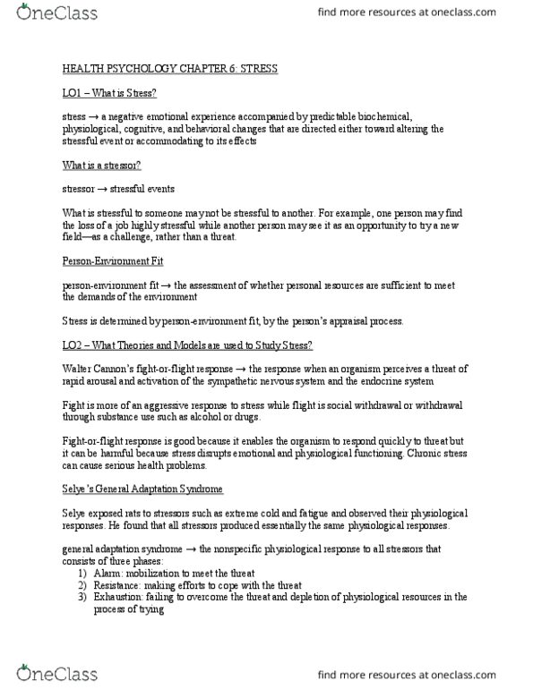 PSYC 328 Lecture Notes - Lecture 6: Absenteeism, Heart Rate Variability, Catecholamine thumbnail