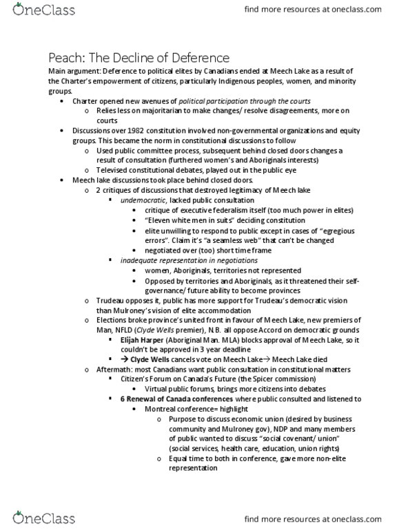 POLI 221 Lecture Notes - Lecture 1: Clyde Wells, Charlottetown Accord, Bob Rae thumbnail